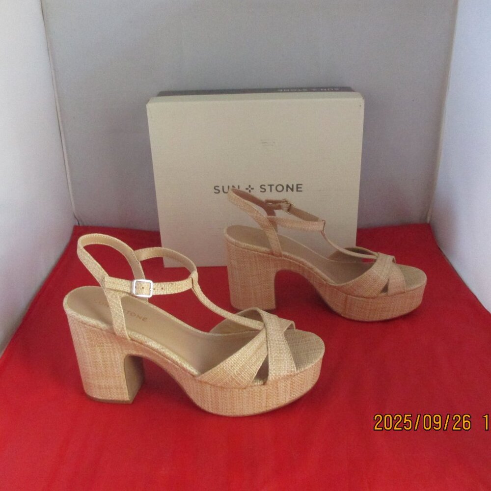 Sun + Stone Jillien Platform Dress Sandals $60 - Size 11 - Natural Raffia - 1367
